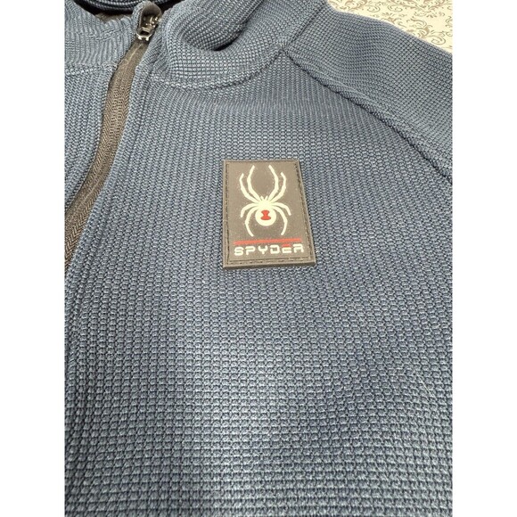 Spyder Blue/Black Quarter Zip Pullover Waffle Knit Sweater Men's Size M - Picture 2 of 6